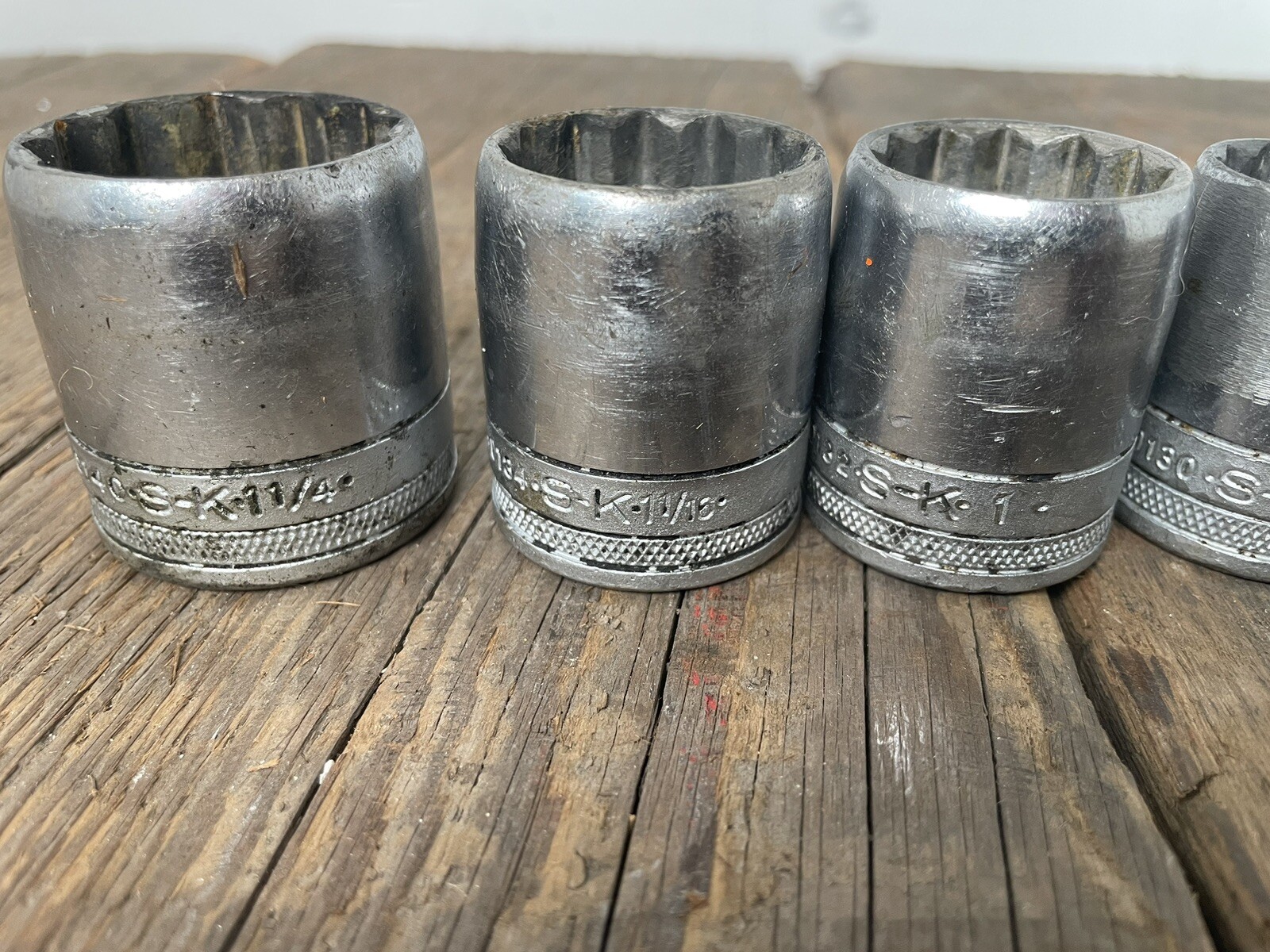 Vintage 9PC Set SK Shallow Tapered 1/2 In Drive Socket 1-1/8″ – 7/16″ USA