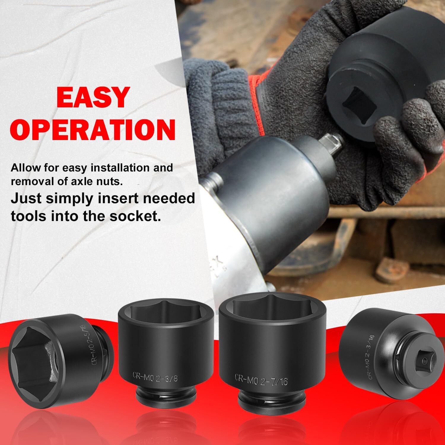 8PCS 2-1/16″ to 2-1/2″ Axle Nut Impact Large Sockets 3/4″ Drive Spindle 6-Point