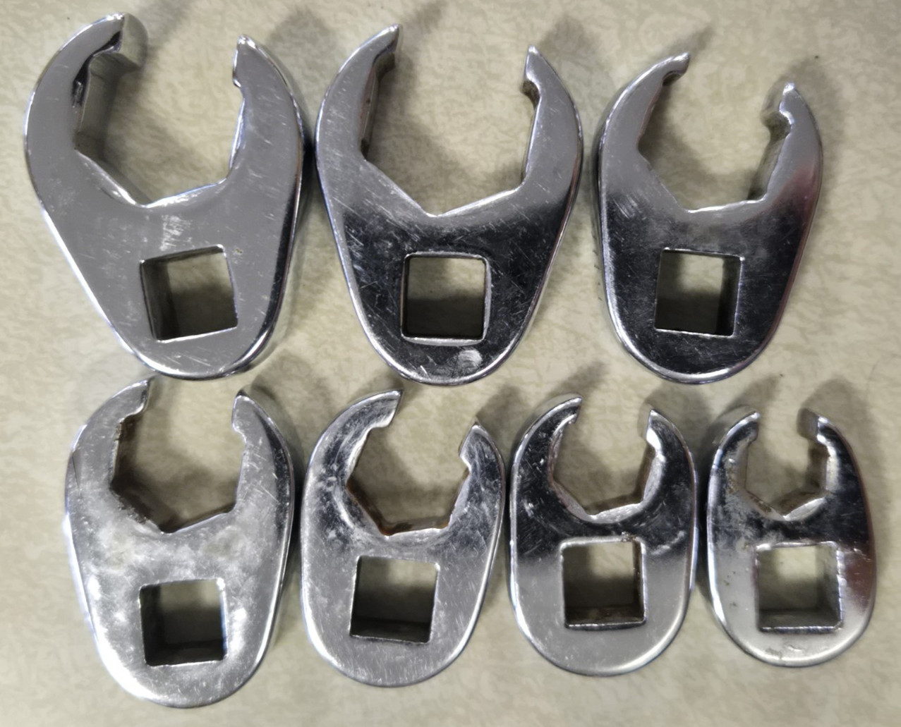 SNAP-ON TOOLS 7 PIECE 3/8 DRIVE SAE. FLARE NUT CROWFOOT WRENCHES 3/8-3/4