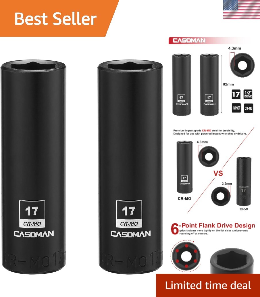 Chrome Molybdenum 17mm Deep Impact Socket, 1/2-Inch Drive – 6-Point, Durable Set