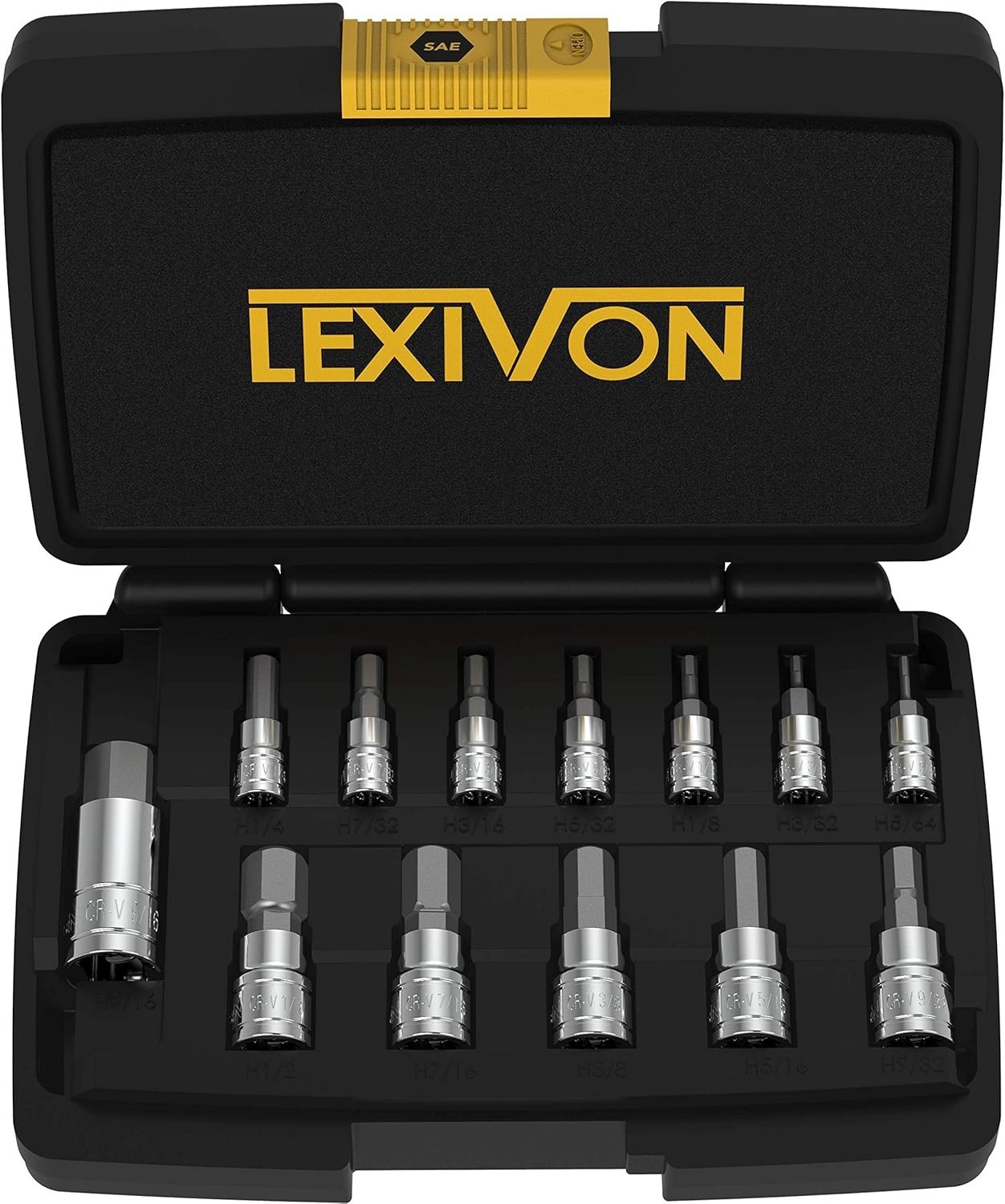 Precision 13-Piece HEX Bit Socket Set with Polished Finish & Lifetime