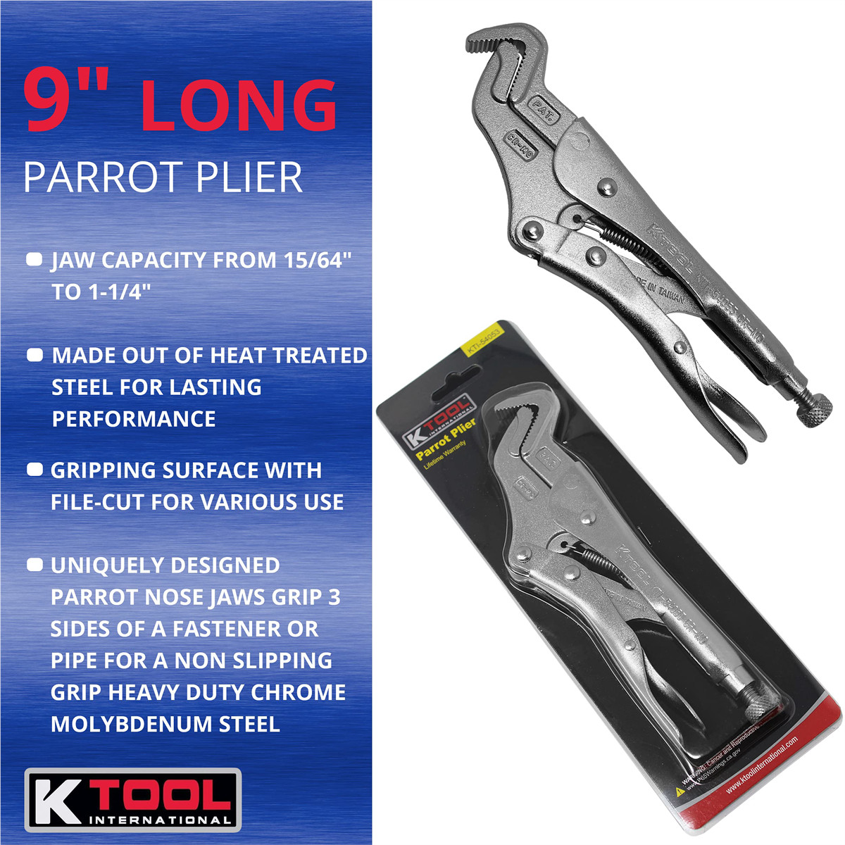 K Tool International 54053 Parrot Nose Adjustable Pliers Heavy Duty Grip
