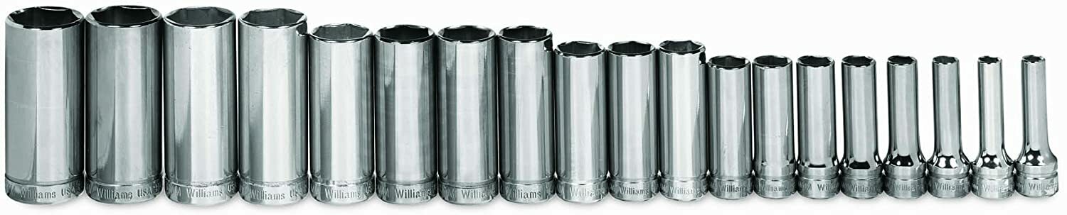 19-Piece 3/8″ Drive Deep 6-Point Socket Set on Rail, Metric, Williams MSBD-19HRC