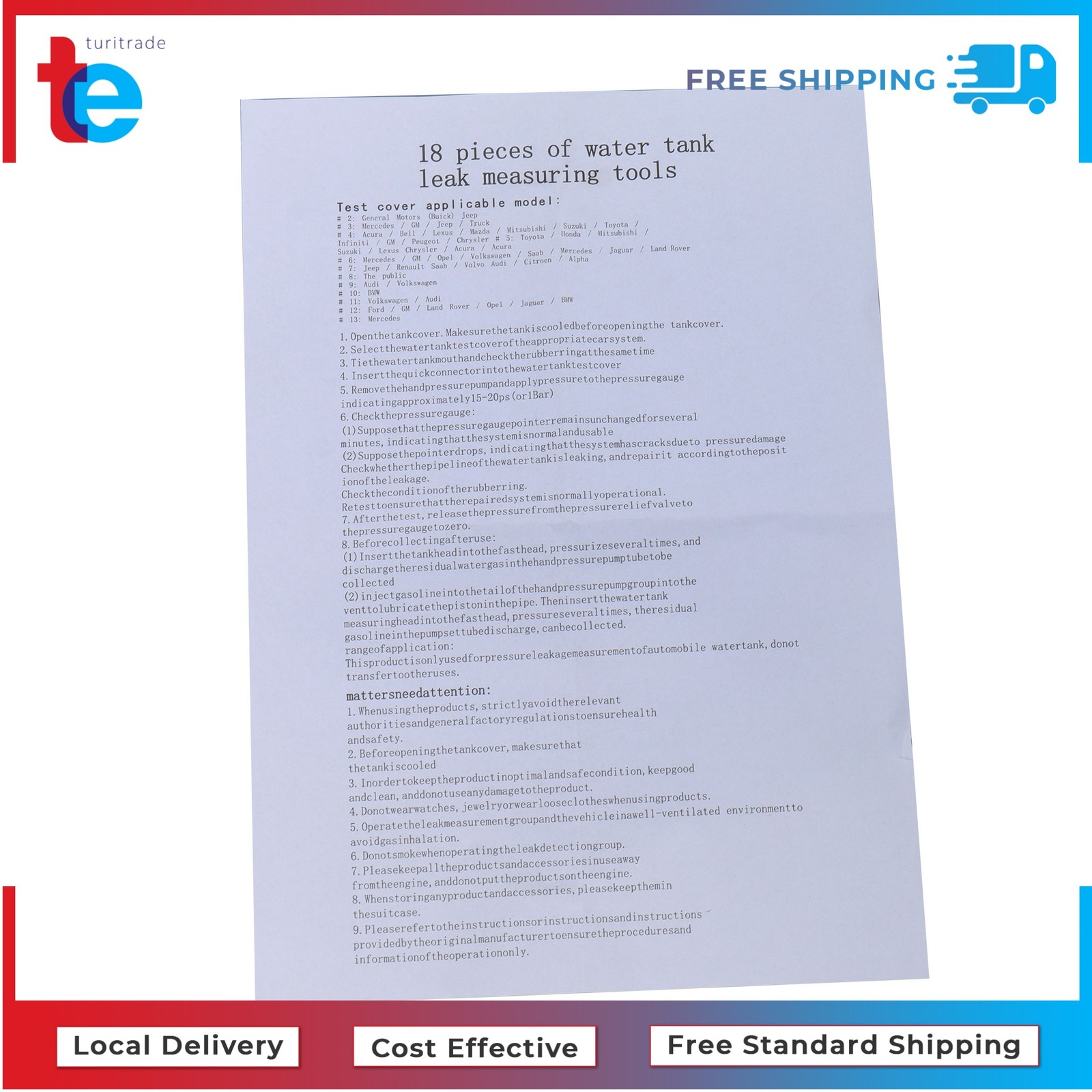 18pcs Radiator Cooling System Pressure Tester Gasket Water Tank Leak Adapter Kit