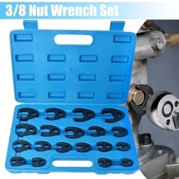 19PCS Crows foot Wrench Set 1/2″ and 3/8” Drive Flare Nut Crowfoot Wrench Set