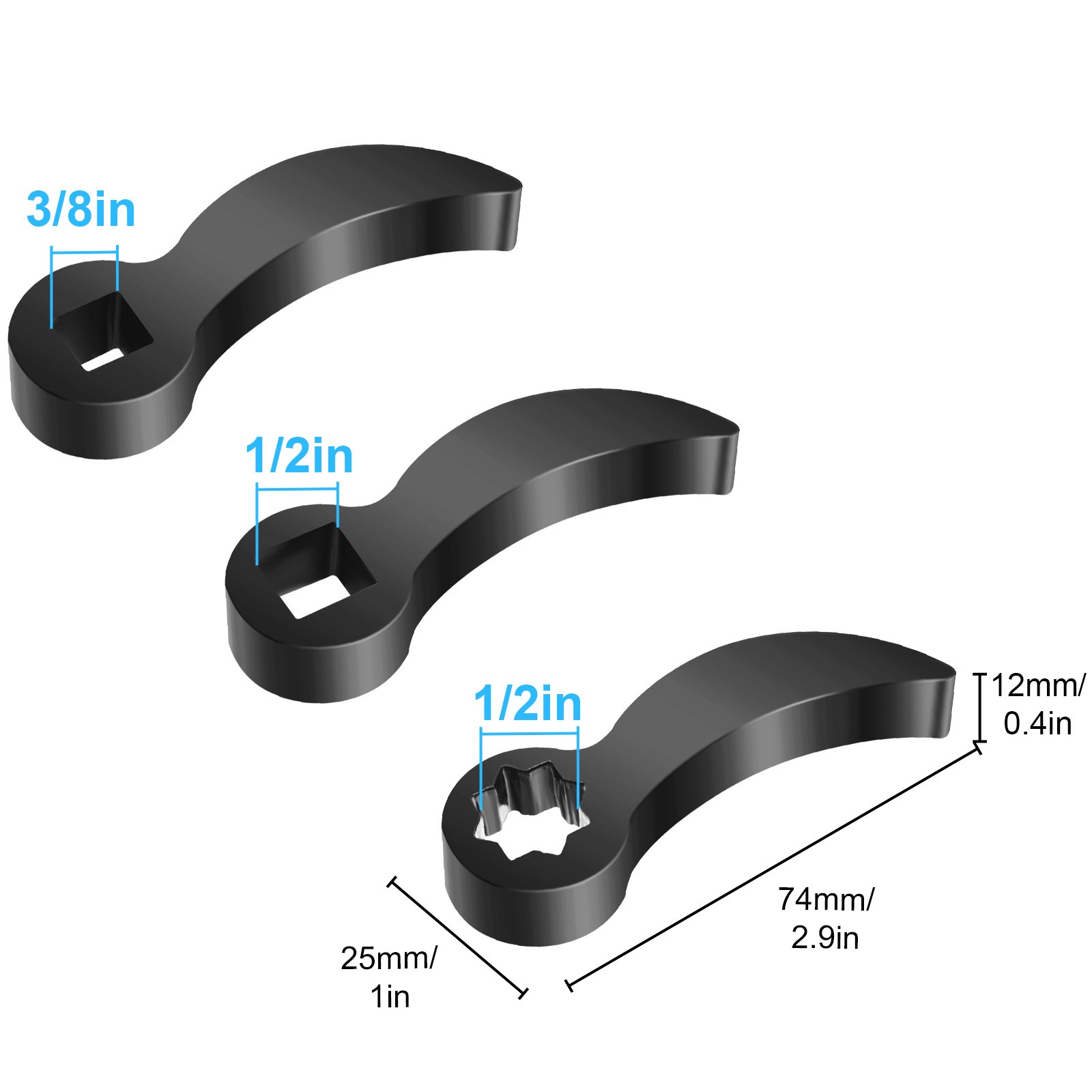 3 PCS Pry Bar Wrench Adapter Head Half Shaft Removal 1/2in Crowbar Ratchet Tool