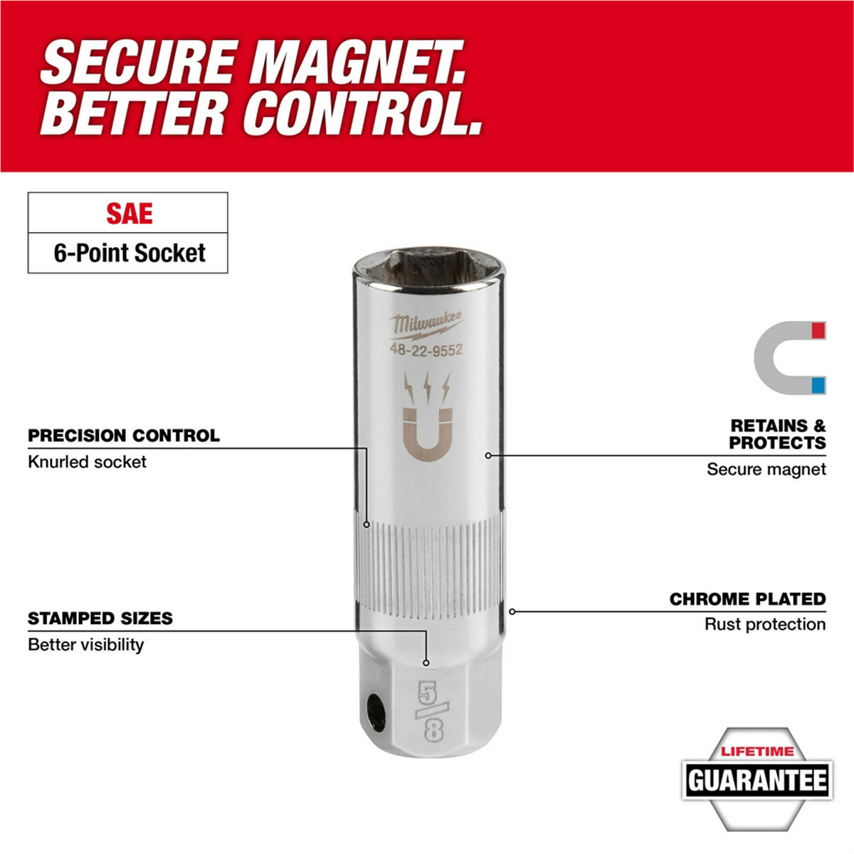 Milwaukee Tool 3/8″ Drive 5/8″ Magentic Spark Plug Socket