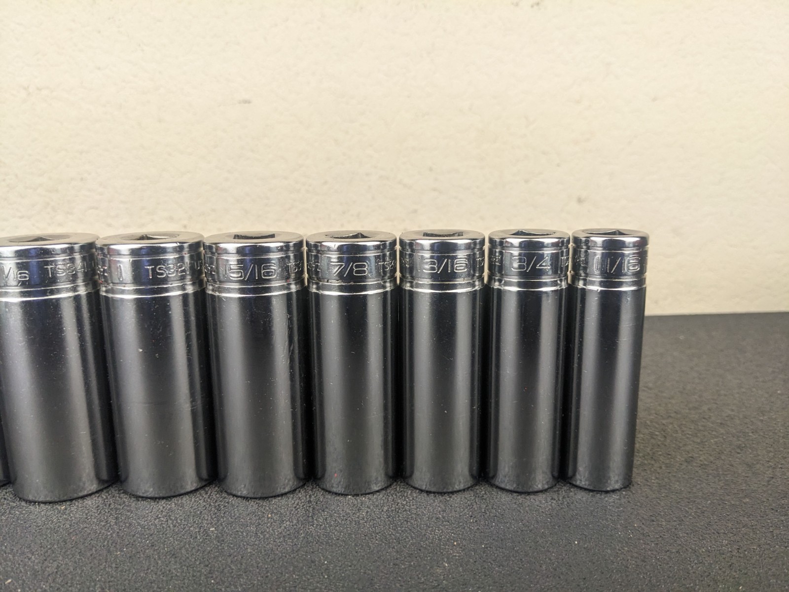 #af708 Snap On Tools NEW 1/2″ Drive Deep Socket Set SAE Chrome 6 Point 1-1/4″