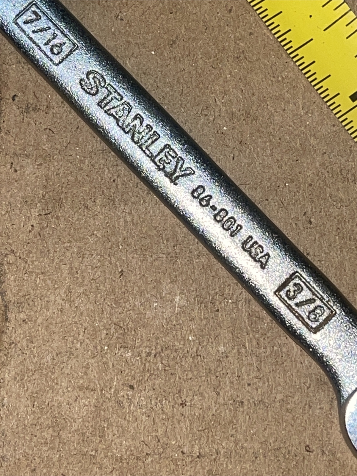 NOS Stanley Tools USA 86801 7/16 In X 3/8 In SAE Open End Wrench Vintage 86-801