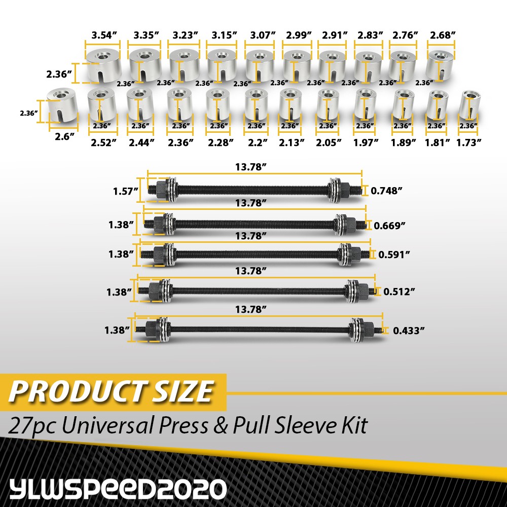 Universal Press & Pull Sleeve Kit Bush Bearing Removal Insertion Tool Set 27PCS