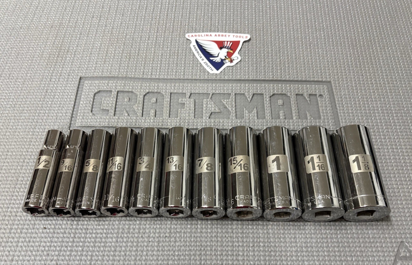 Sears Craftsman USA 11pc 1/2” Drive SAE Easy Read Sockets 1/2 – 1-1/8” Dual Mark