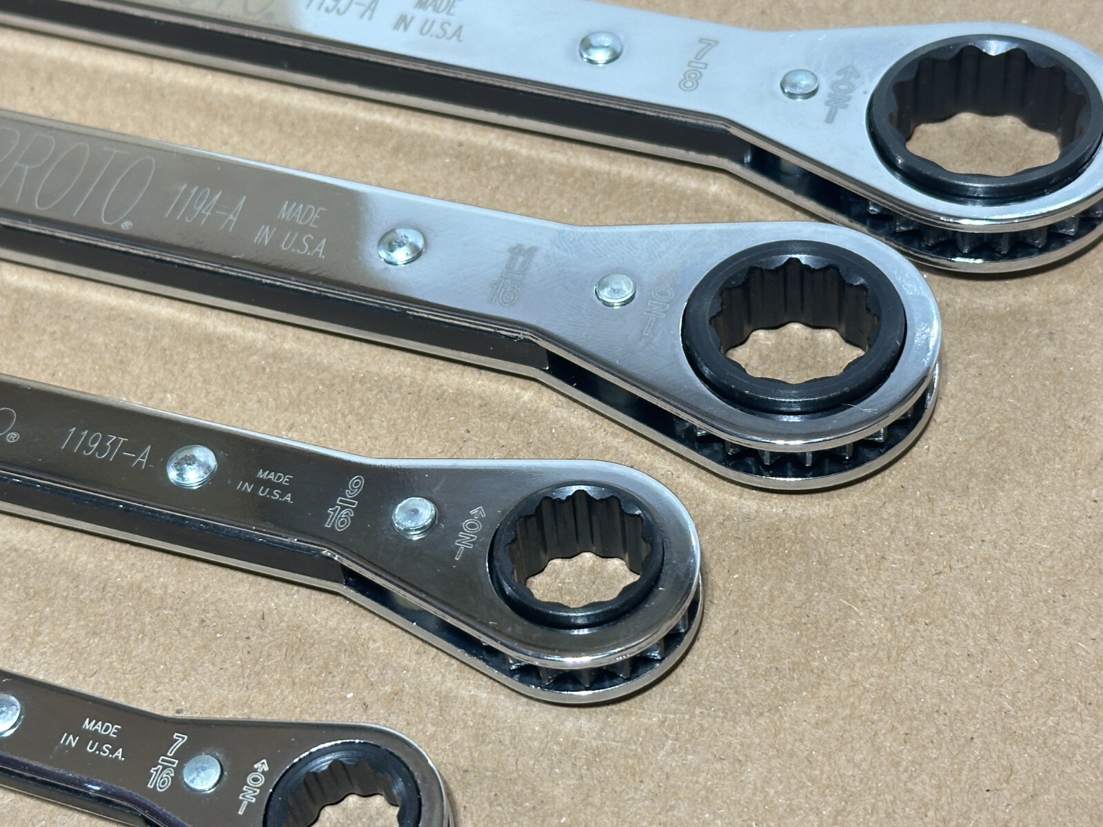 NEW Proto Tools USA 4pc 3/8-7/8” SAE Ratcheting Box End Wrench Set, 12 Point
