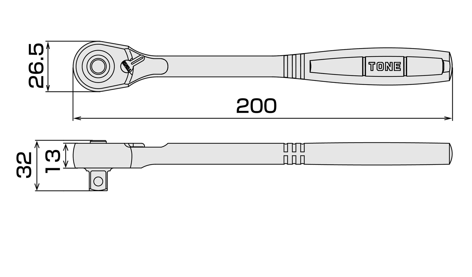 TONE RH4CH 1/2″ Drive Compact Ratchet 72 Teeth Silver Black Lightweight Metal