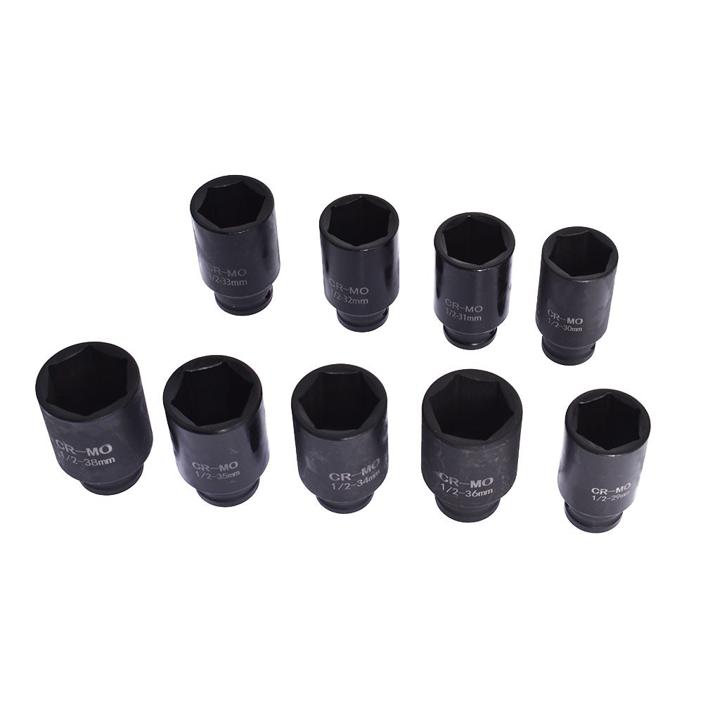 9× 29-38mm Impact Socket Tool Kit 1/2″ Drive Metric Axle Hub Nut Socket