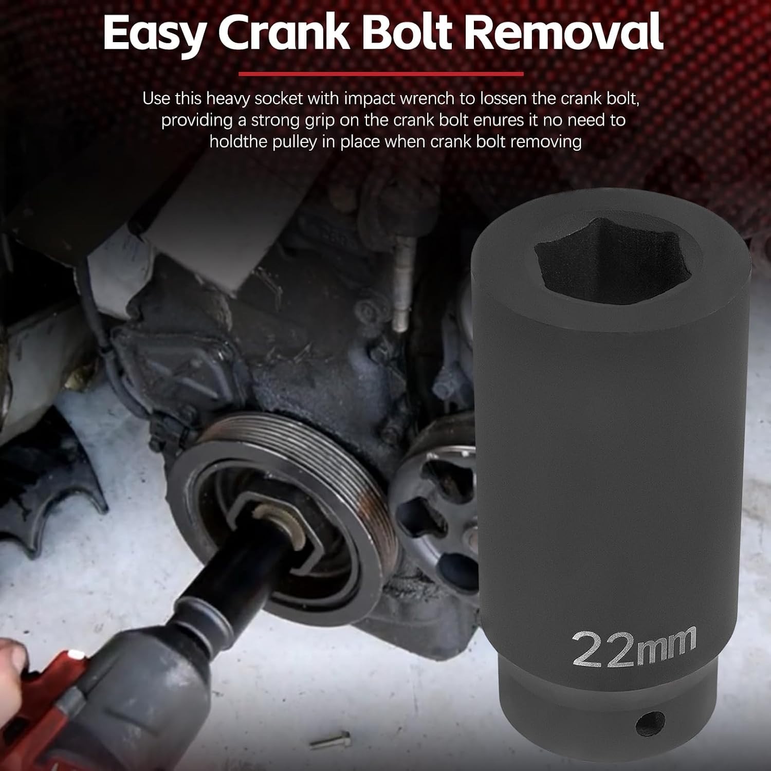 Professional 22mm Harmonic Balancer Socket for Auto Enthusiasts & Mechanics