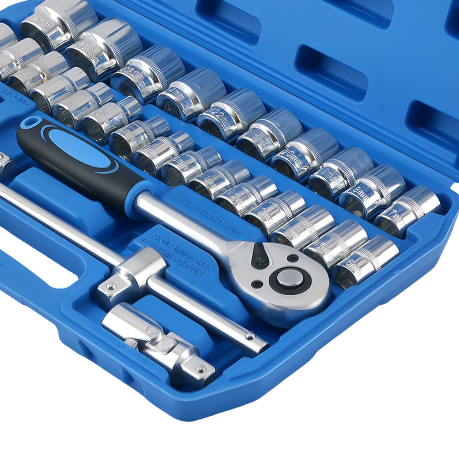 1/2″ Socket Set 32PCS 8-32mm 6-Point 12-Point Chrome Ratchet Wrench Tool Kit