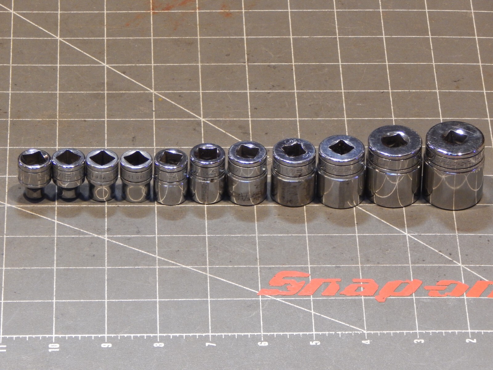 Snap On 11Pc SAE 3/8 Drive Shallow Socket Set 1/4″ 15/16″ 12Pt Dr NO13/16 GROUND