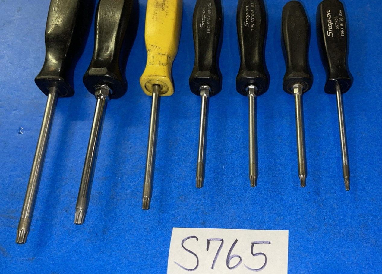 SNAP-ON TOOLS 7 PIECE TORX SCREWDRIVER SET BLACK & YELLOW HANDLE T8-T30