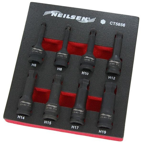 IMPACT BIT SOCKET SET HEX ALLEN BALL END 8PC 1/2″ DR 78MM LONG 6MM – 19MM