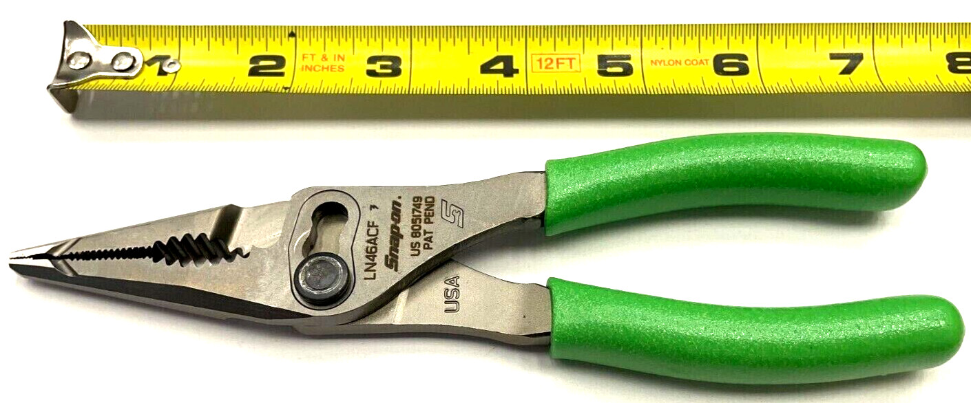 SNAP ON TOOLS USA GREEN 7″ Soft Grip Long Nose Slip Joint Pliers LN46ACFG NEW