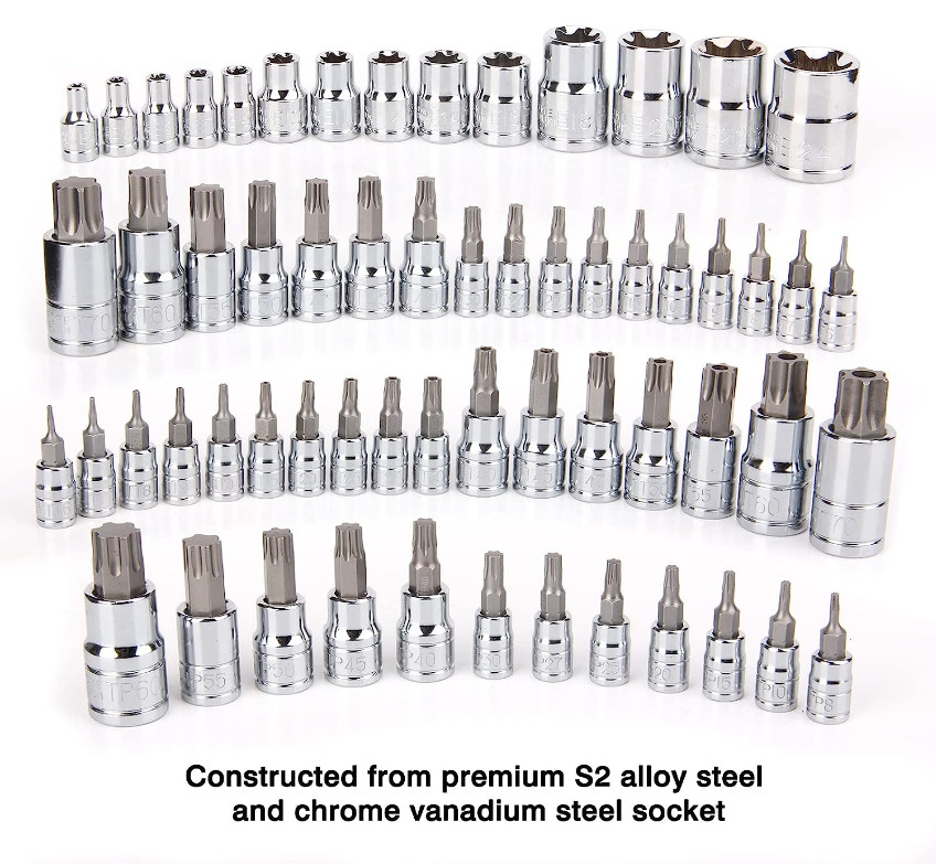 CASOMAN 35pc Master Star Torx Bit Socket and External Torx Socket Set CR-V Steel