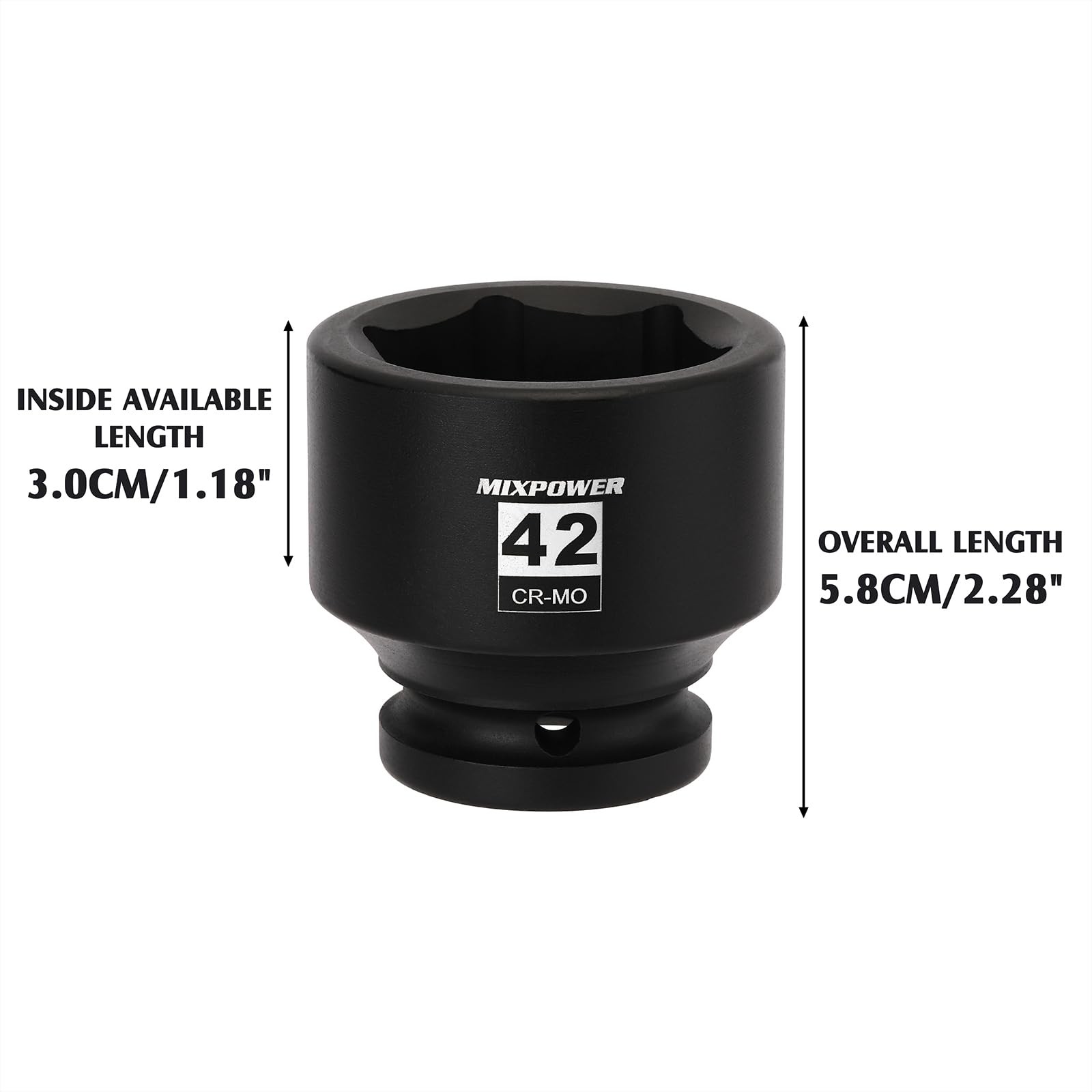 MIXPOWER 3/4″ Drive Shallow Impact Socket, 42mm, CR-MO, Metric, 42mm