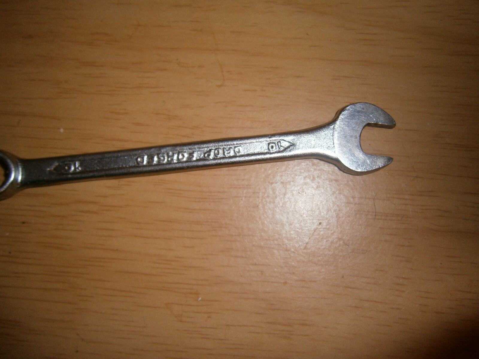 Vintage silver tone spanner. 10 mm both ends (E6b)