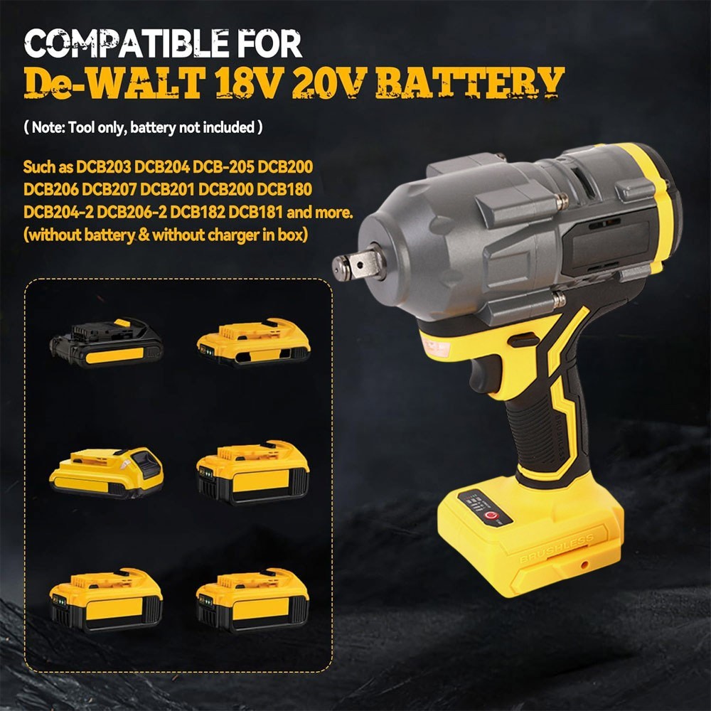 1600N.m 1/2″ M10-M24 For Dewalt XR DCB 18V 20V Battery Electric Impact Wrench