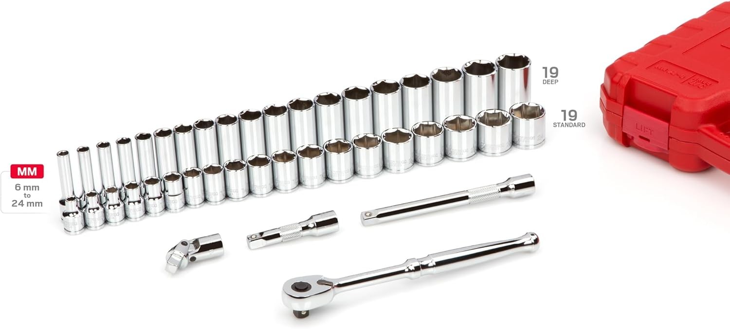 TEKTON 3/8 Inch Drive 6-Point Socket and Ratchet Set, 42-Piece (6-24 mm)