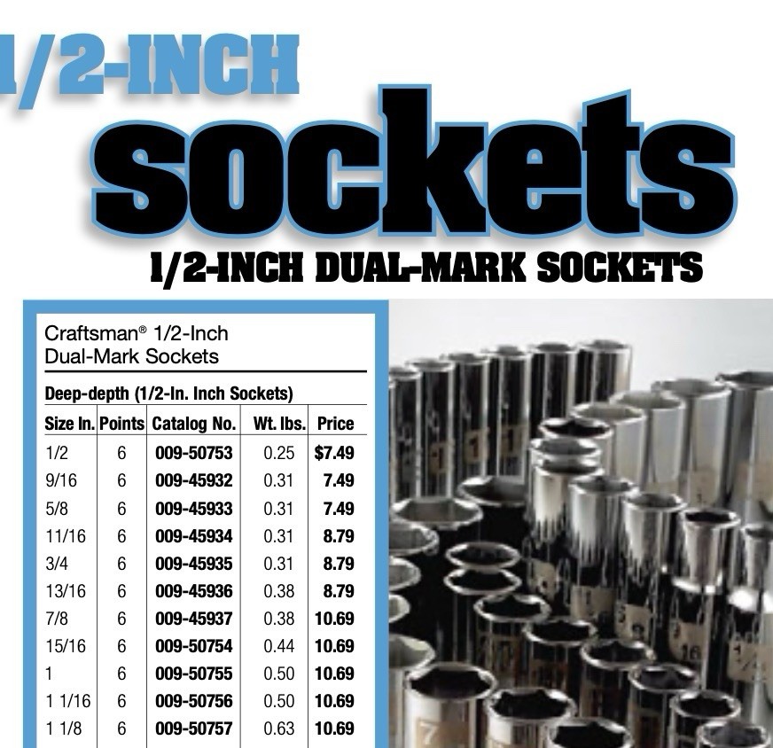 Sears Craftsman USA 11pc 1/2” Drive SAE Easy Read Sockets 1/2 – 1-1/8” Dual Mark