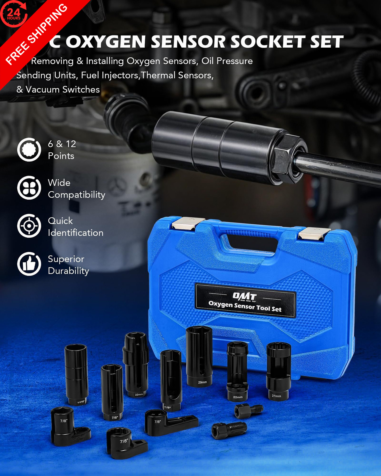 Orion Motor Tech 12pc Oxygen Sensor Socket Set, O2 Removal Tool 12 Pcs