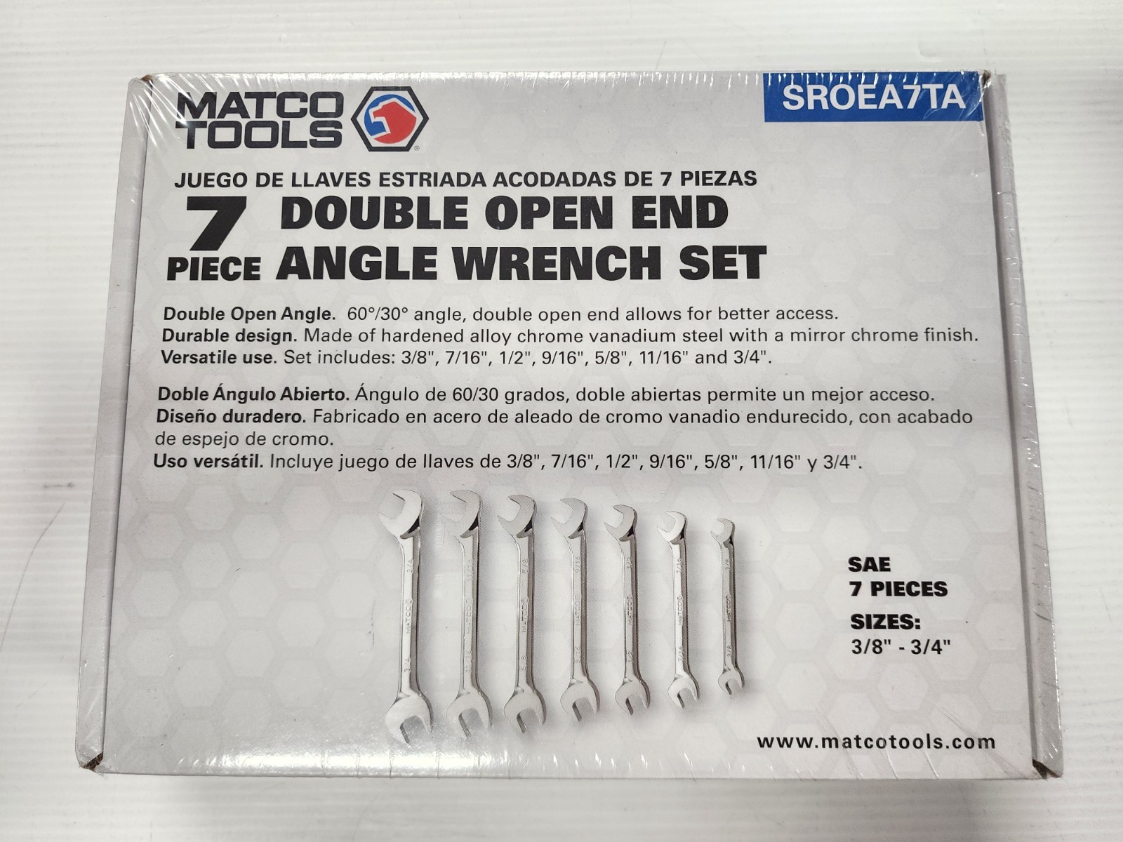 *NEW* MATCO TOOLS 7 PIECE SAE 30°/60° DOUBLE OPEN END ANGLE WRENCH SET SROEA7TA
