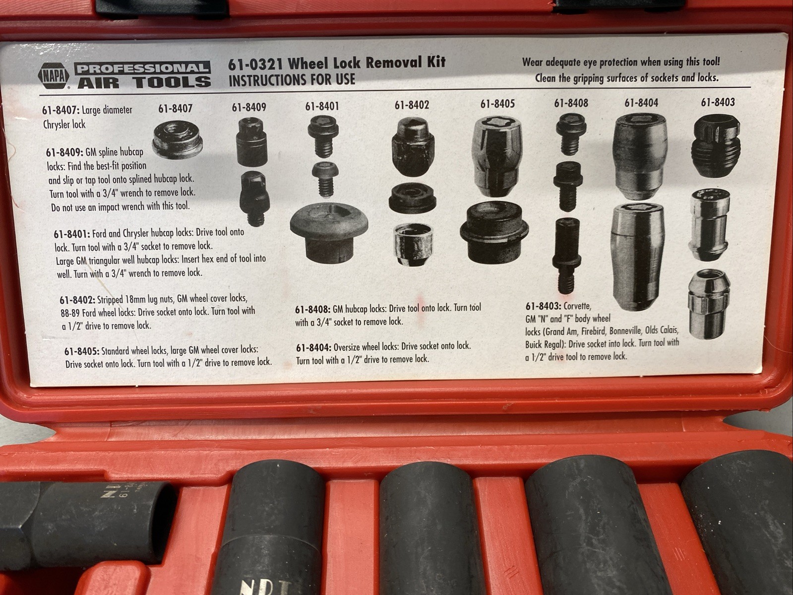 NAPA Professional 61-0321 Wheel Lock Removal Kit Set 9 Pieces