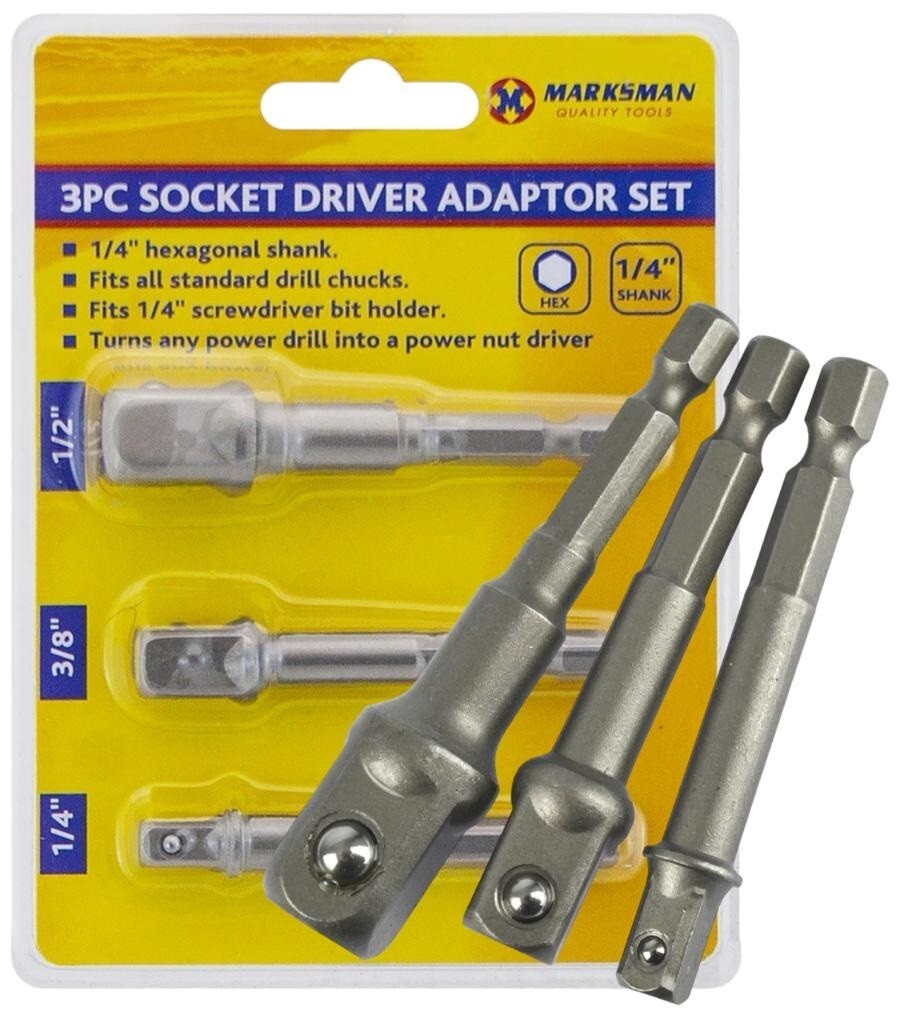 3Pcs Socket Adapter Set 3pc 1/4″ 3/8″ 1/2″ Impact Drill Bits Driver Adapter