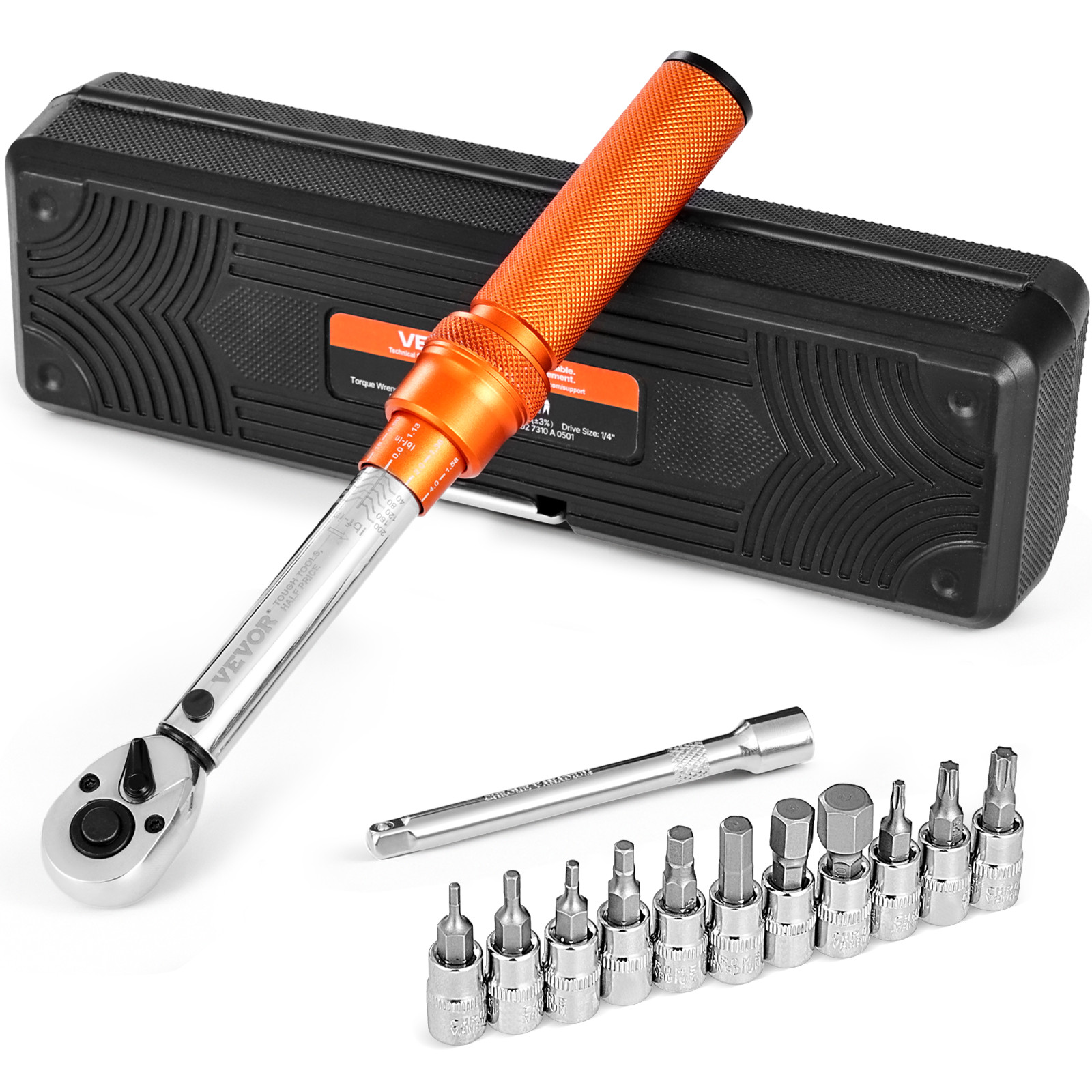 VEVOR Click Torque Wrench Set 1/4 Inch Drive 20-200lbf-in /2.3-22.6N.m 72-Tooth
