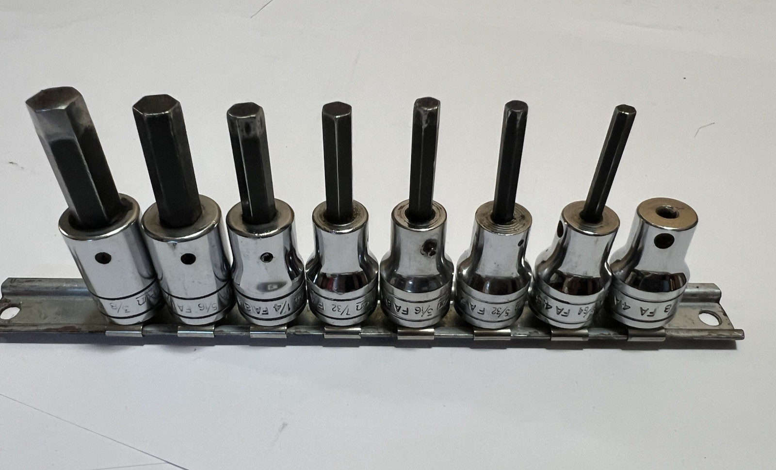 Snap On 208FAY SAE 3/8 Drive Hex Bit Socket Driver Set 8 pc 1/8 – 3/8 USA