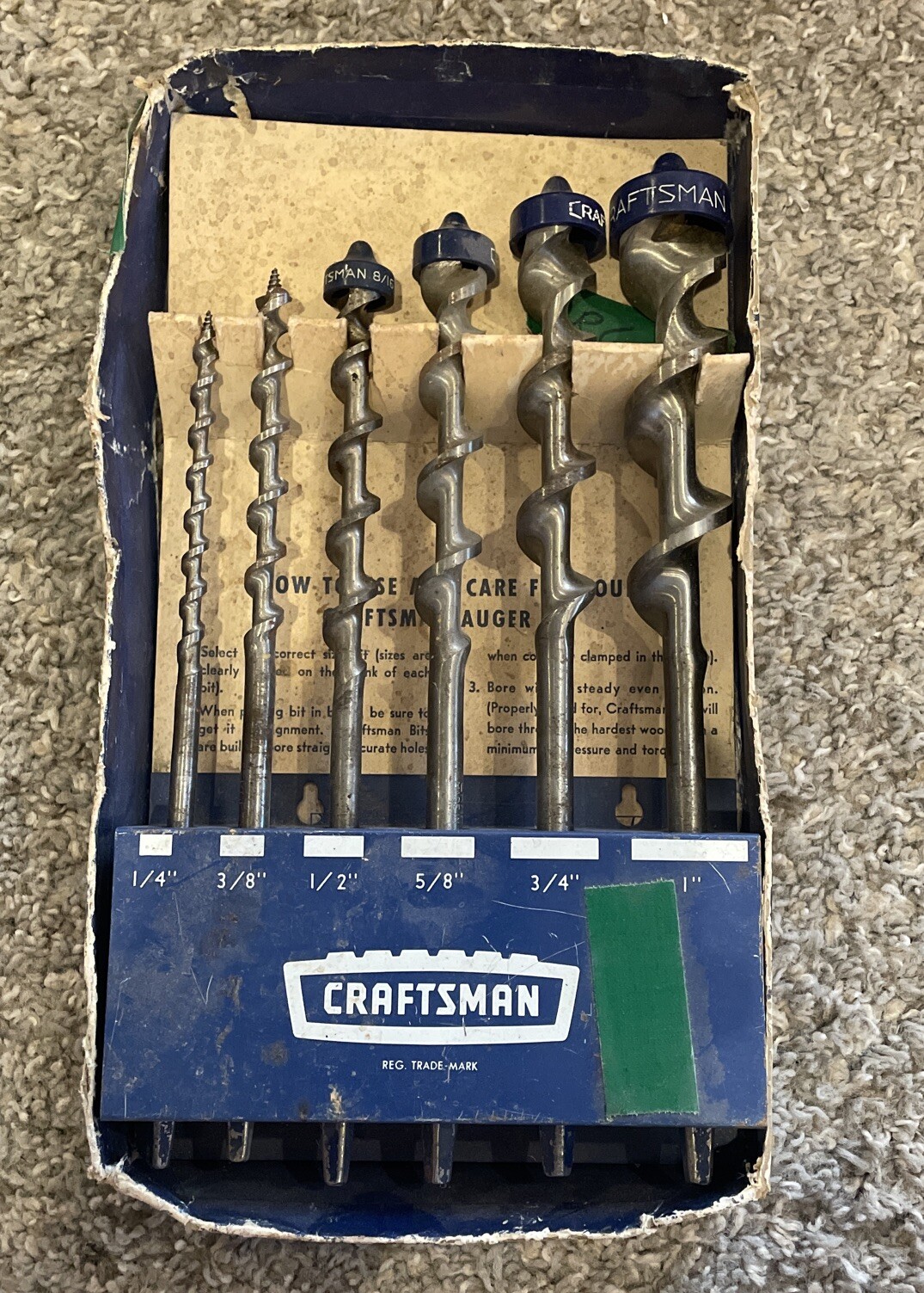 Craftsman USA 6-Piece Auger Bit Set with metal Rack No 4156