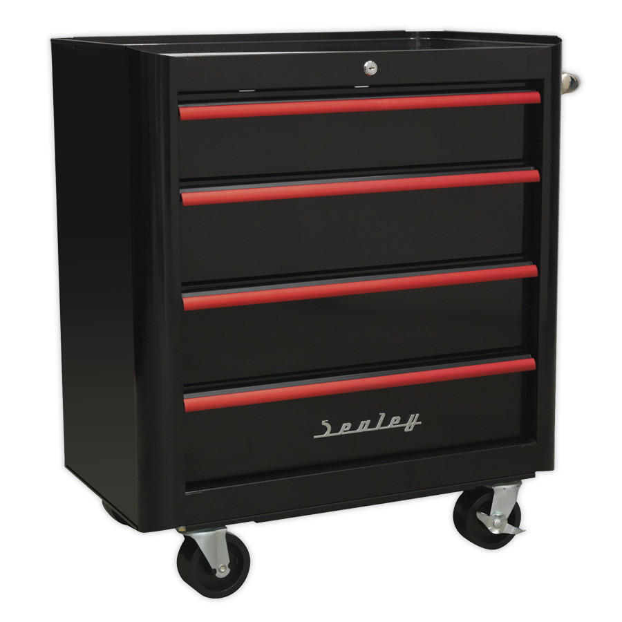 Sealey AP28204BR Rollcab 4 Drawer Retro Style- Black & Red Anodised Drawer