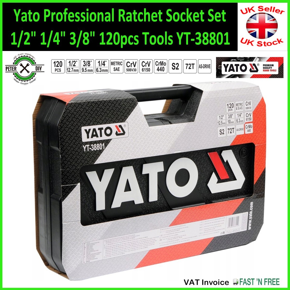 SOCKET SET RATCHET Yato Professional Tools 1/2″ 1/4″ 3/8″ 120pcs Tools YT-38801