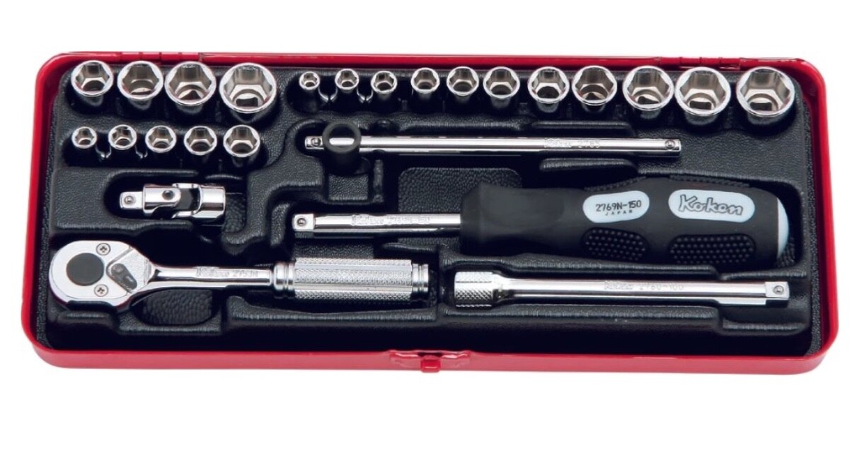 KOKEN #2201AM – 1/4″ SQ. DRIVE SOCKET SET 6 POINT 25 PIECES