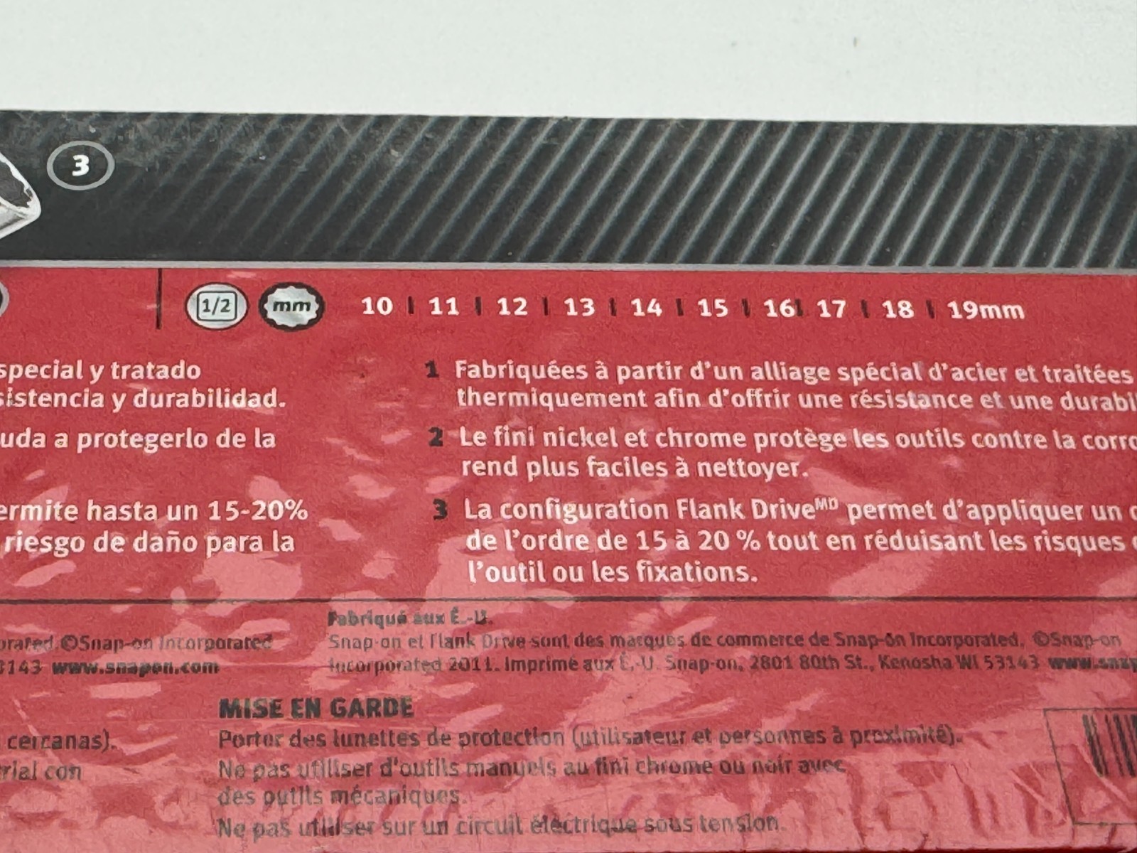 Snap-On NEW 310SWMYA 10-Pc 1/2″ Dr 12-Pt Metric Flank Drive Shallow Socket Set