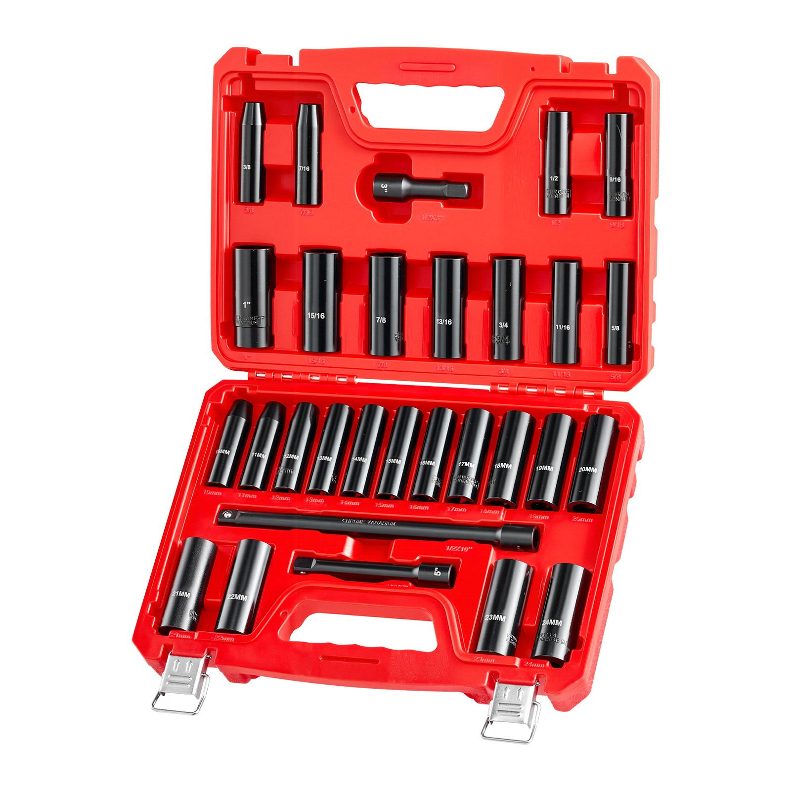 Uimoso 29-Piece 1/2 Inch Drive Impact Socket Set SAE 3/8-1 Inch Metric 10-24 mm