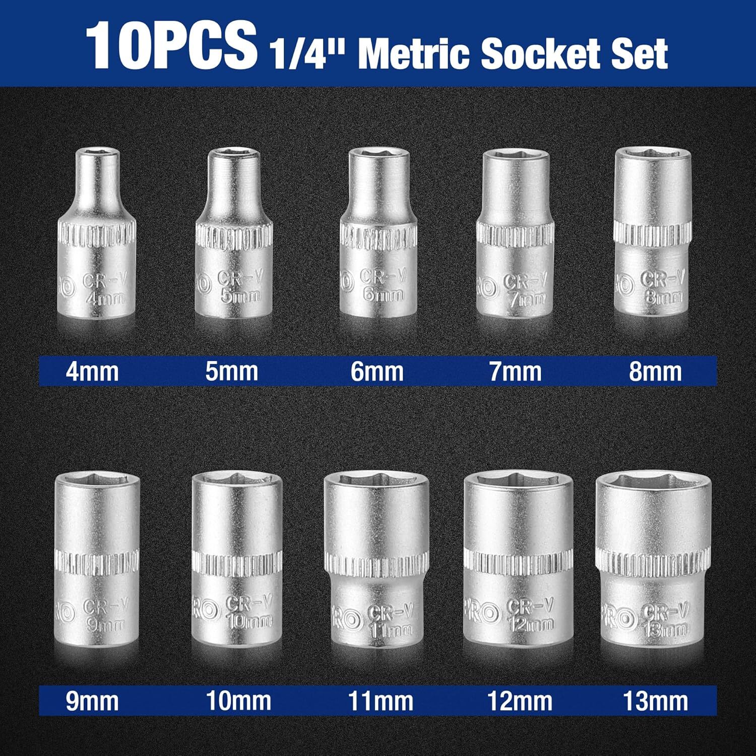 WORKPRO 42 PCS 1/4″ Dr. Master Socket Set Metric with Dual Blue, Red, Silver
