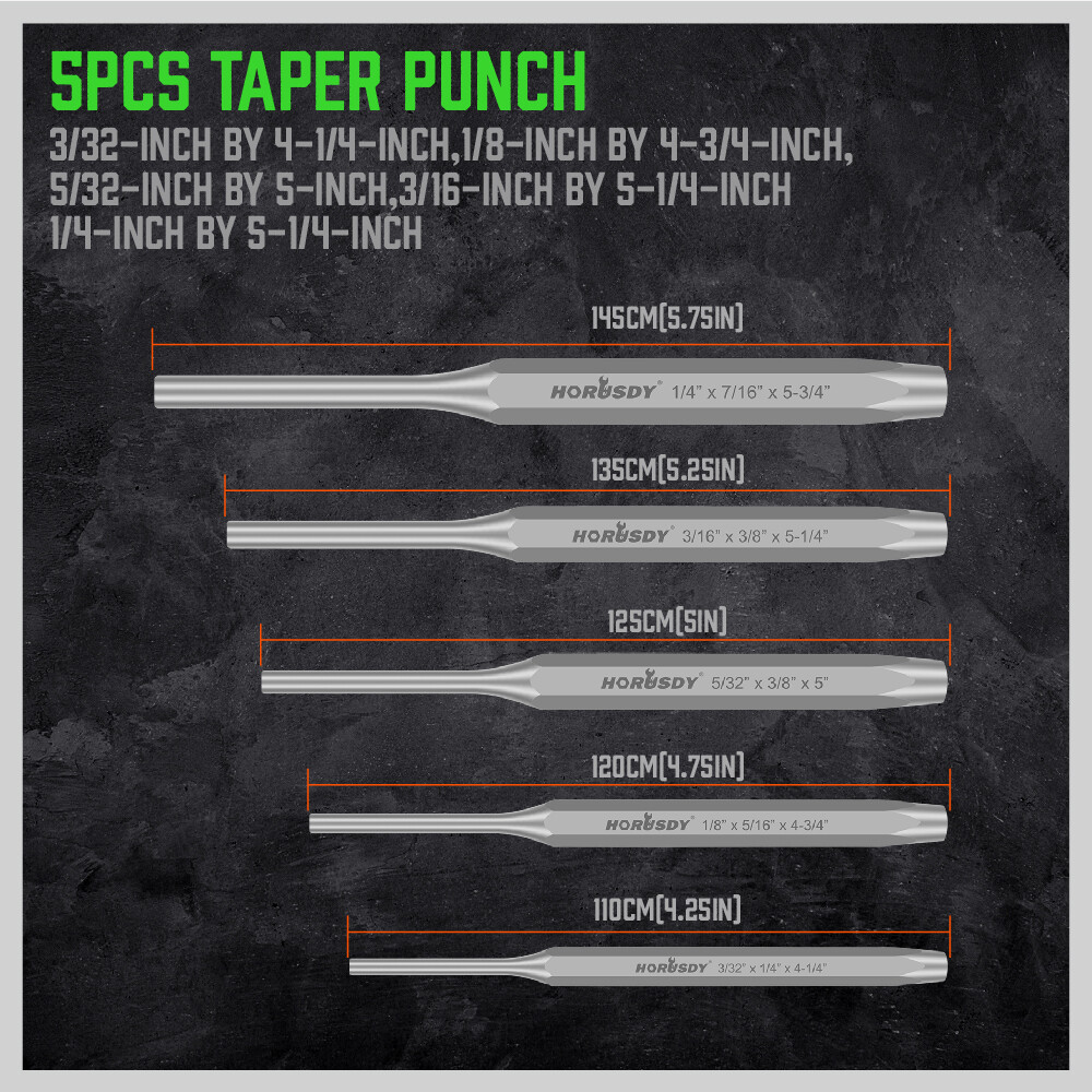 16Pc Punch & Cold Chisel Set Pin Tapered Center Punches + Gauge With Roll Pouch