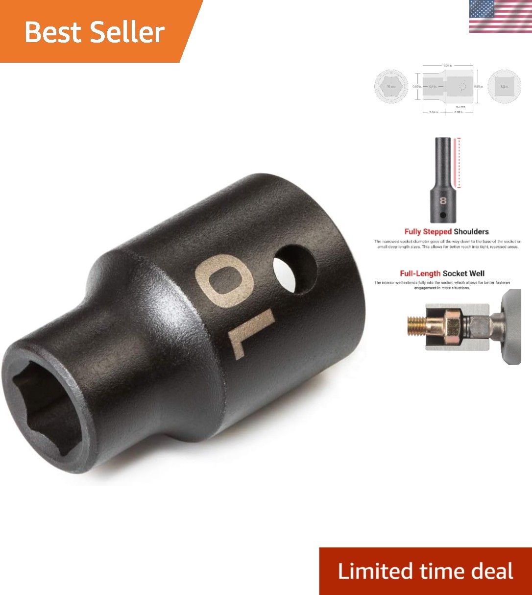 Corrosion-Resistant 10 mm Shallow 6-Point Impact Socket – Compatible with Anvils