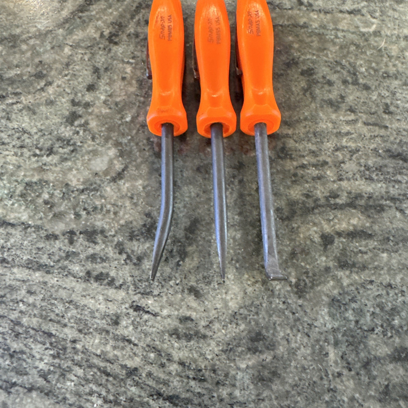 snap on 3 pc orange 5” mini poket prybar set straight, bent, 90dg pbms5o,b5o,a5o