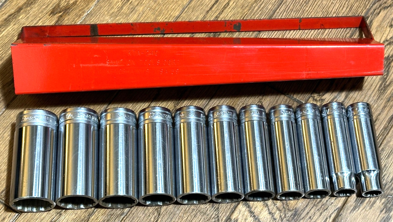 🇺🇸 Snap On Tools 1/2″ DEEP SAE 1/2″- 1-1/8″ Socket Set Lot 12-PT Red Tray USA