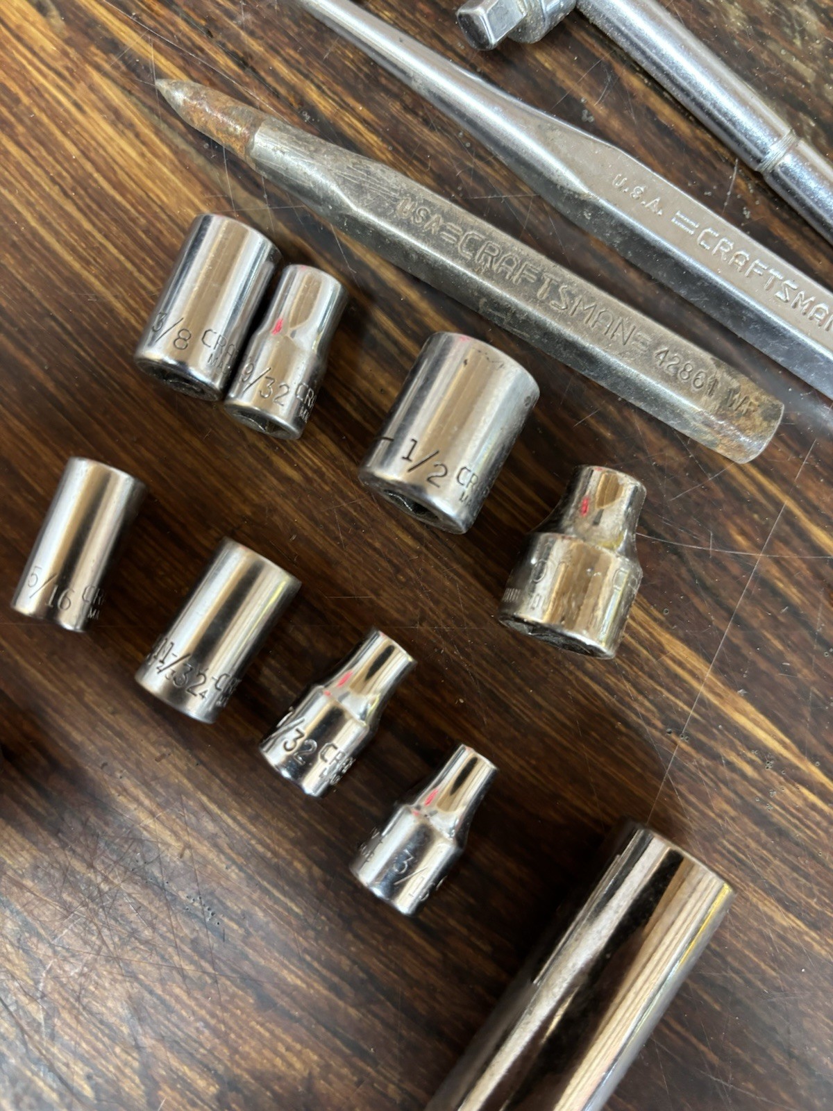 Lot Of 28 Craftsman assorted Wrenches, sockets and extras