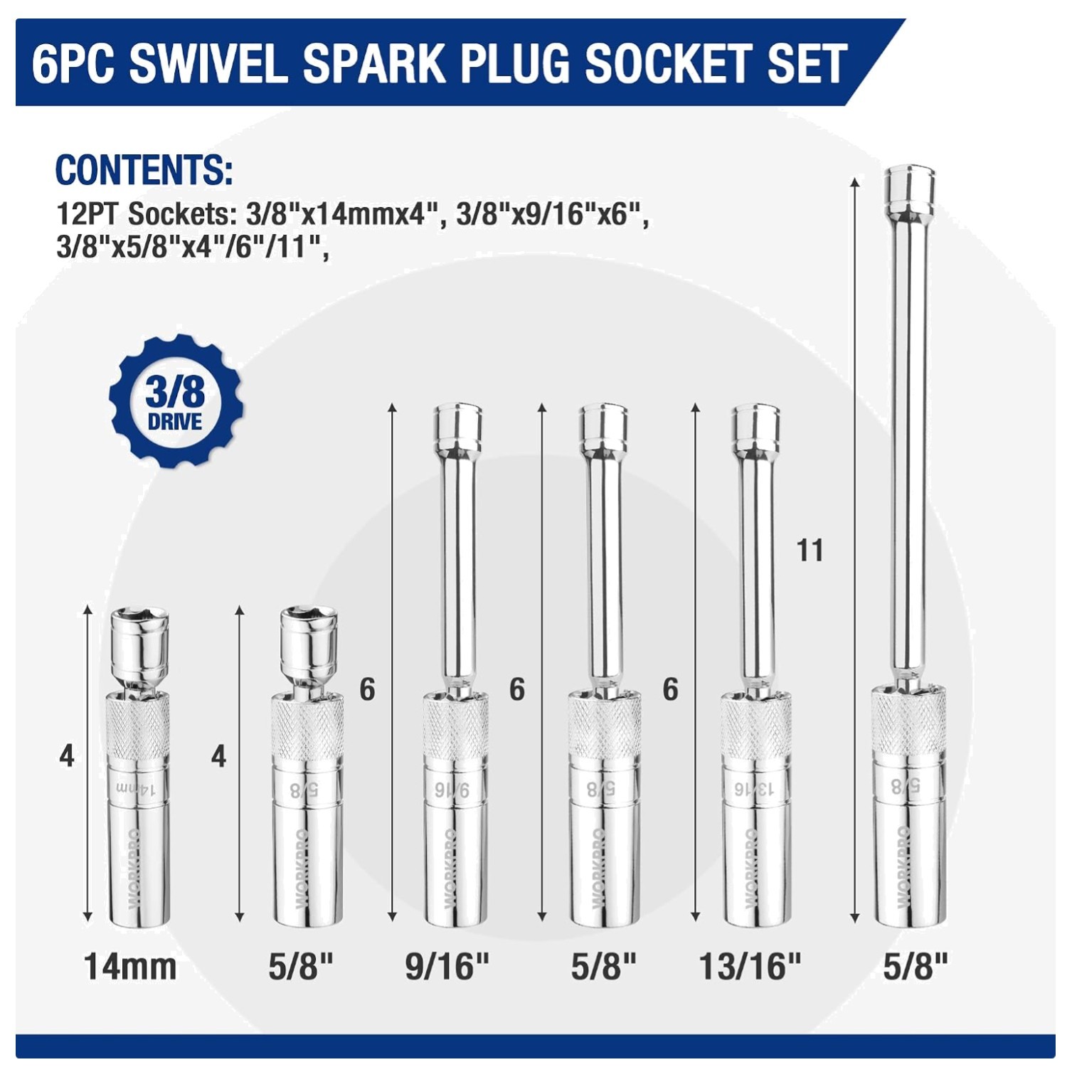 6 PC Spark Plug Socket Set with Magnetic Core