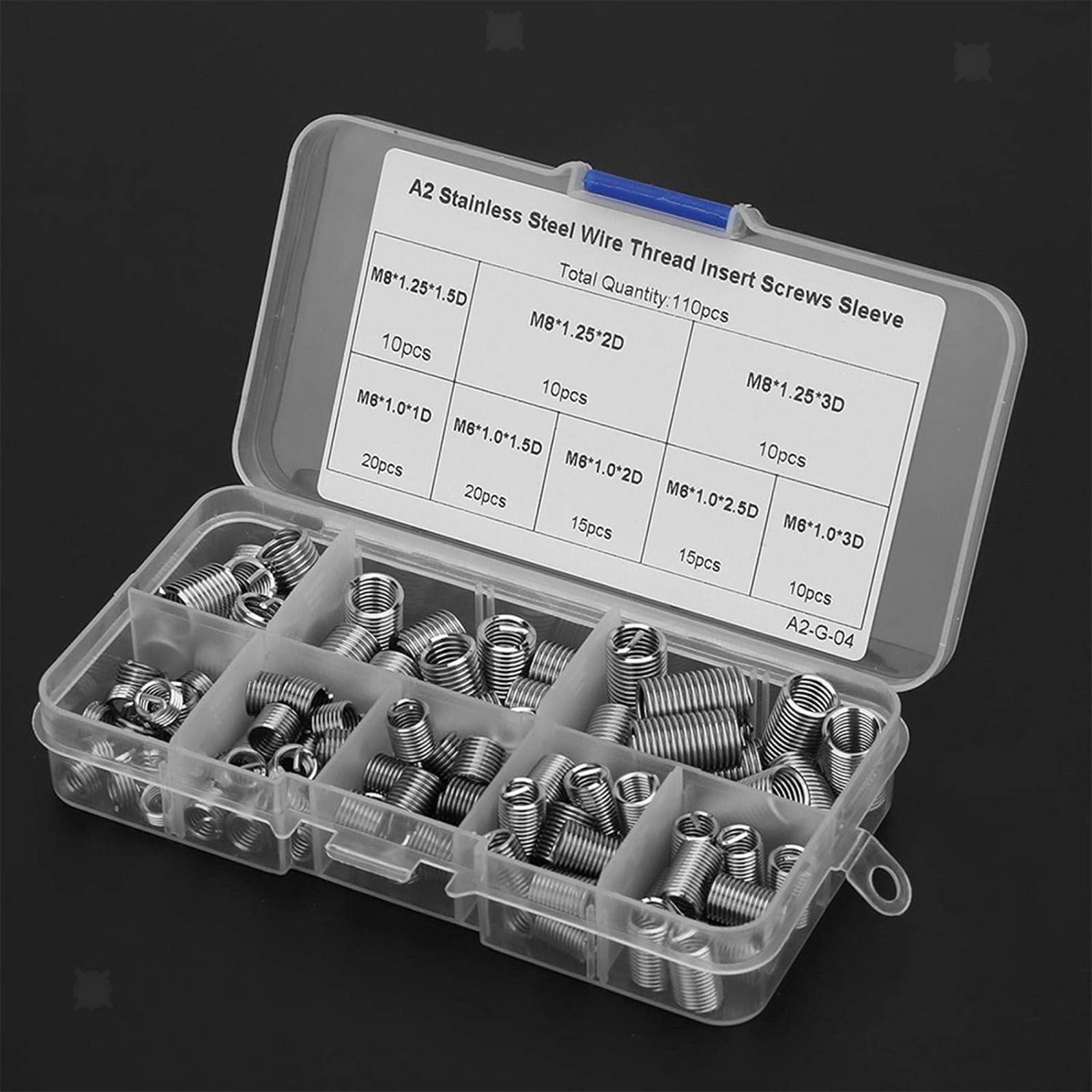 110x Wire Screw Sleeves M6 M8 Home Fixing Thread Repair Insert Assortment